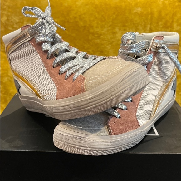 ShuShop Women's High-Top Sneakers in Pink, Gold, and Silver - Picture 1 of 8